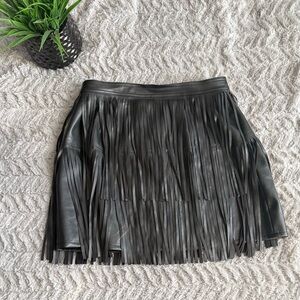 Bar III Black Leather Fringe Mini Skirt